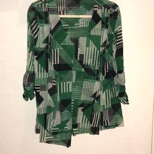 Alfani Green and Black Geometric blouse